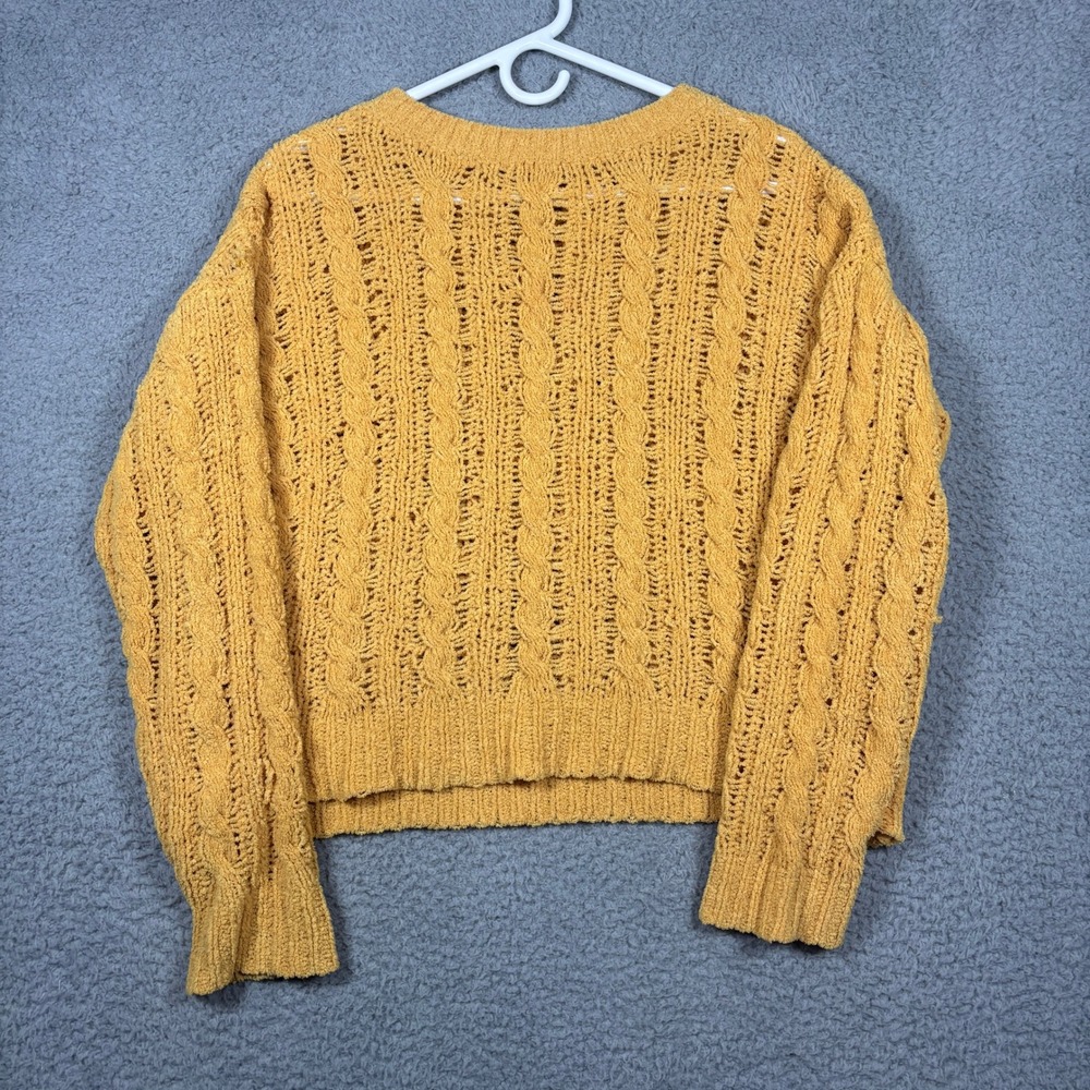 American Eagle Sweater Womens M Yellow Cable Knit Open Weave Crew Neck Relaxed